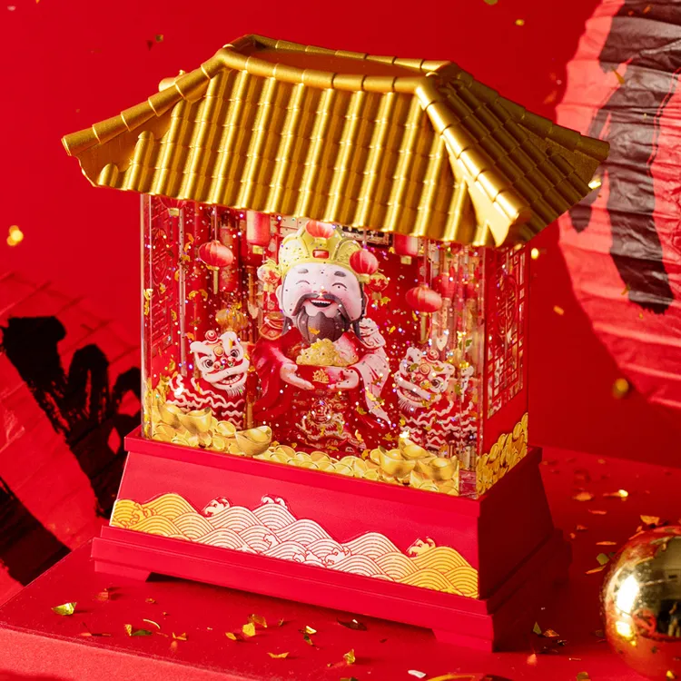 新年招财创意摆件桌面财神爷装饰品音乐盒八音盒聚宝工艺品水晶球
