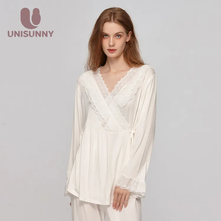 unisunny月子服春秋款莫代尔和服系带孕产妇睡衣哺乳衣冬季家居服