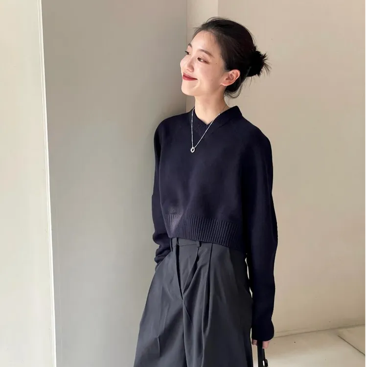 秋季新款时尚气质慵懒风显瘦针织上衣百搭小众韩版休闲高腰阔腿裤