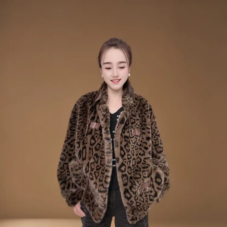 毛毛外套简约时尚百搭豹纹女人必备保暖外套
