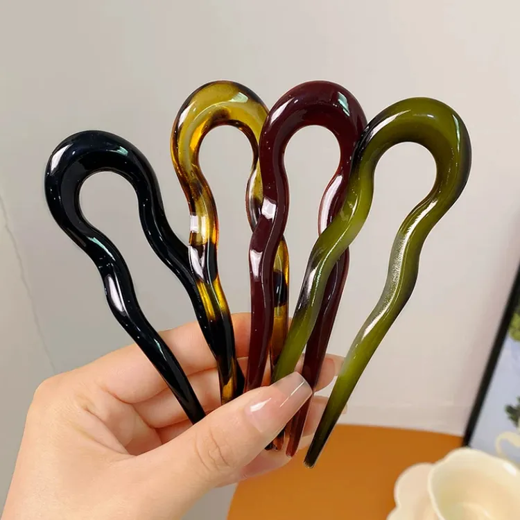 气质亚克力U型发簪女后脑勺盘发簪子简约现代发钗马面裙配饰发卡