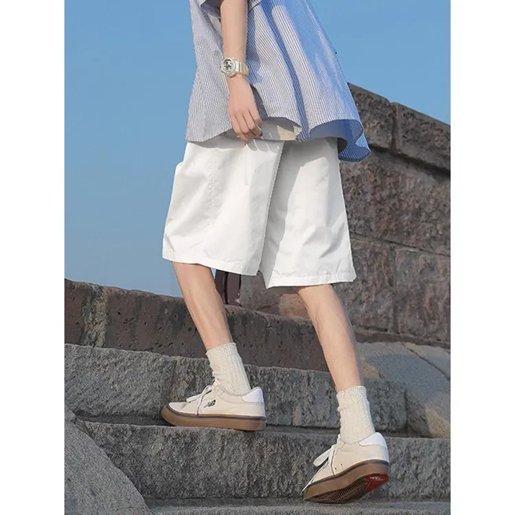 白色工装短裤男款夏季2025新款日系复古宽松潮牌运动五分休闲裤子