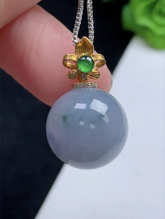 缅甸天然翡翠a货18k金扣伴钻镶嵌圆珠裸石尺寸