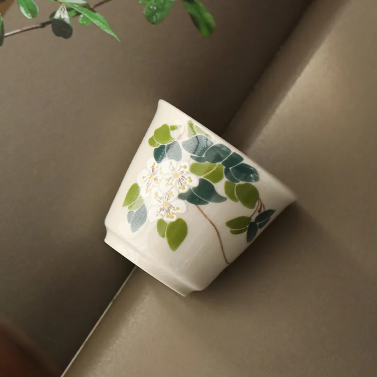 祖奇草木灰山茶花品茗杯小清新女士小茶杯功夫茶具陶瓷主人杯单杯