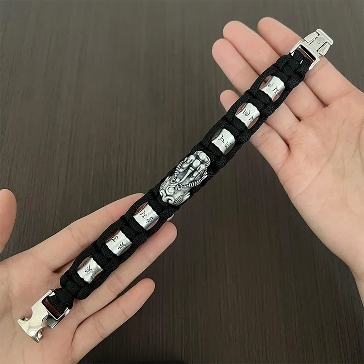 足银手链 足银999貔貅六字真言编织手链复古做旧蛇年礼物