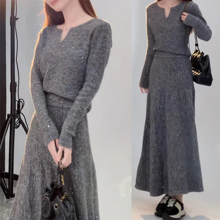 【熙熙】【满天星河】针织套装新款时尚气质高级设计感上衣半身裙两件套女