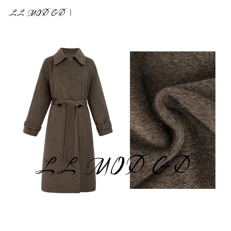品质卓越  长袖翻领大衣女秋冬百搭经典中长款羊毛大衣YL-240194