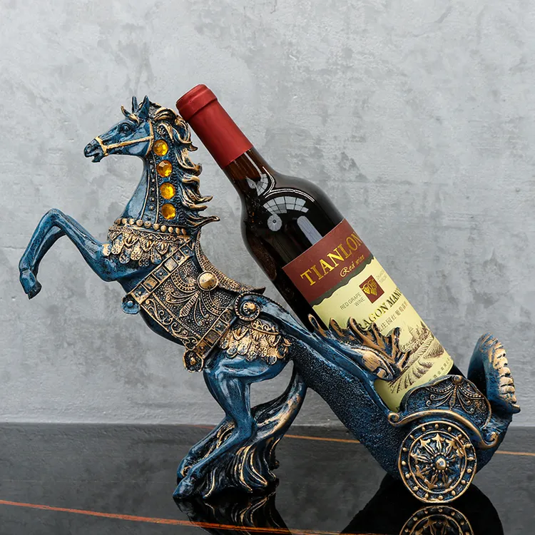 中式欧式风骏马拖车酒架餐边柜红酒架摆件