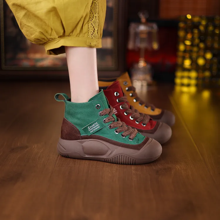 【小个子】增高4cm 2023秋冬新款复古百搭高帮鞋软底真皮女鞋2960