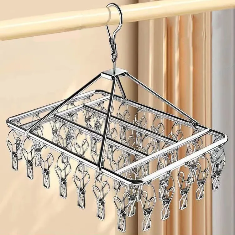 炎禹不锈钢晾衣架夹子款袜子内衣晾晒架家用阳台挂衣架多功能防风