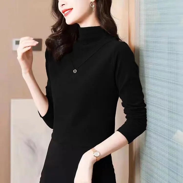 半高领德绒打底衫女秋冬内搭2024年新款加绒修身女士保暖上衣洋气