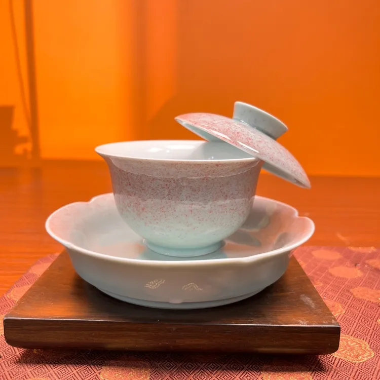 茶具盖碗悬停盖碗家用主人杯陶瓷三才盖碗办公室功夫茶杯敬白瓷杯