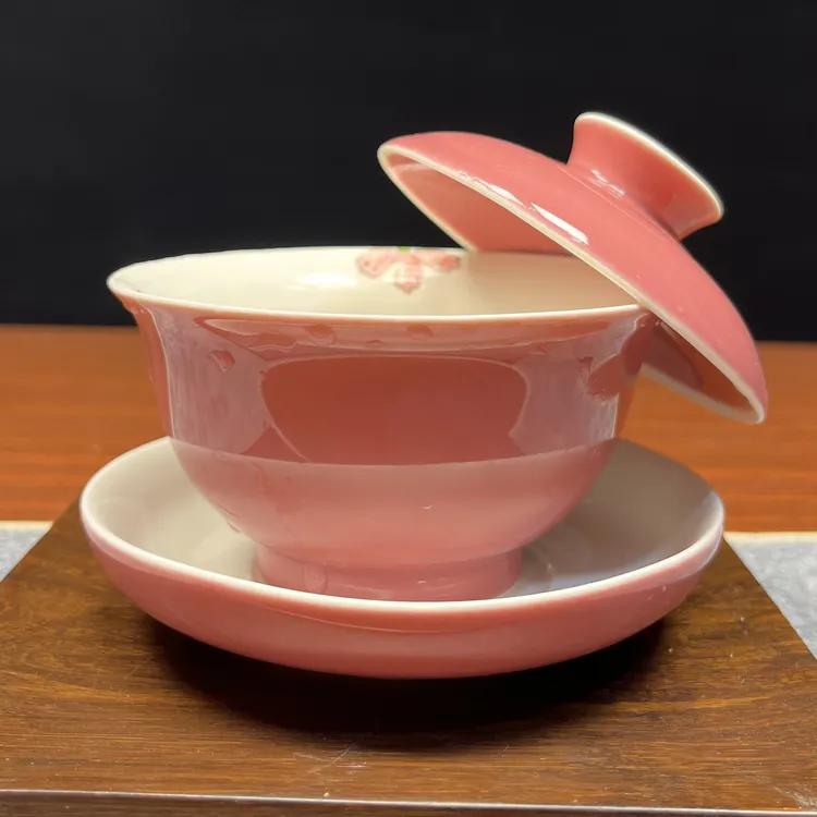茶具盖碗家用悬停盖碗手工绘制泡茶三才碗德化白瓷敬茶碗办公室杯