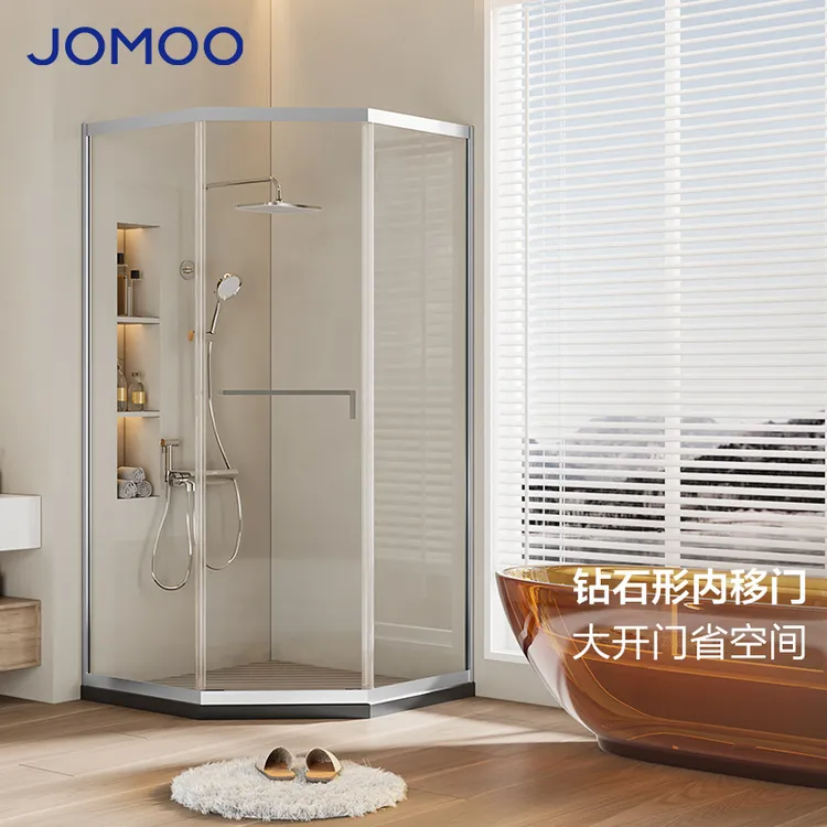 九牧浴室钻石型侧移门淋浴房玻璃隔断干湿分离整体极窄内滑门浴屏