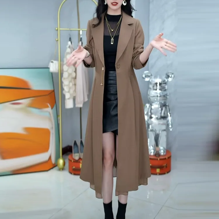 帛雅精纺女士中长款风衣2025春秋季新款修身显瘦时尚高档气质外套