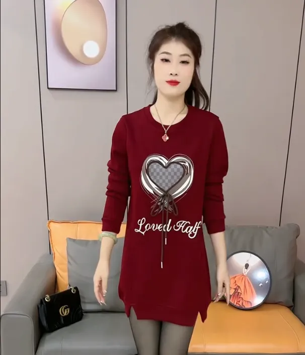 加绒/不加绒2025秋冬新款韩版印花拼接绳子立体装饰中长款开叉衫