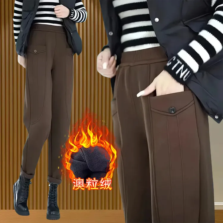 2024冬季新款加绒加厚运动哈伦裤女高腰宽松休闲裤保暖显瘦小脚裤