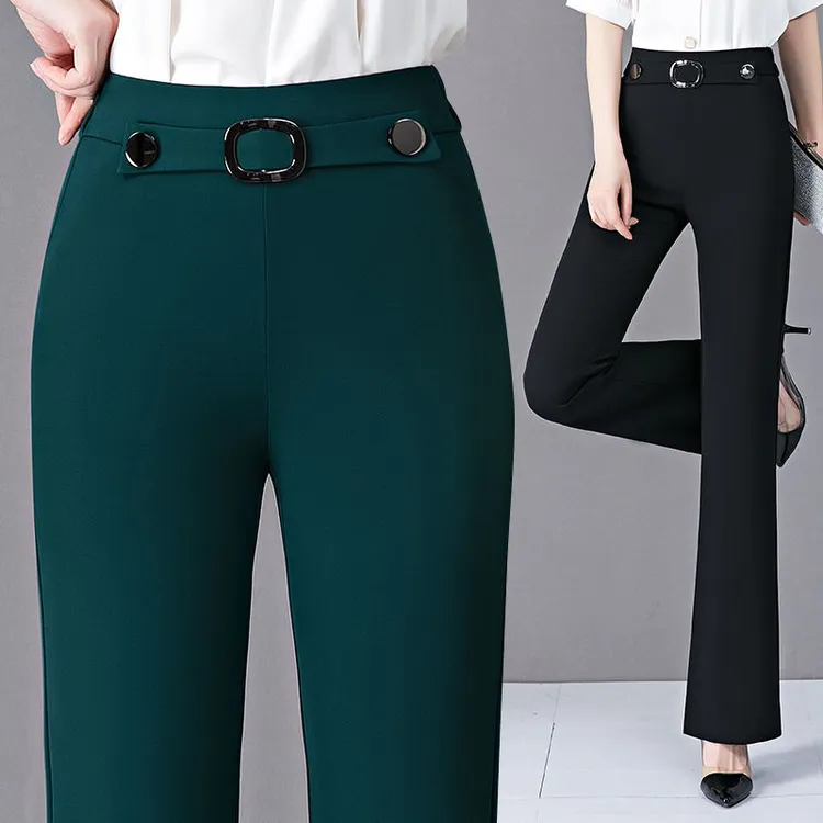 高档夏季新款薄款牛奶丝微喇裤女高腰显瘦垂感时尚高档冰丝休闲裤