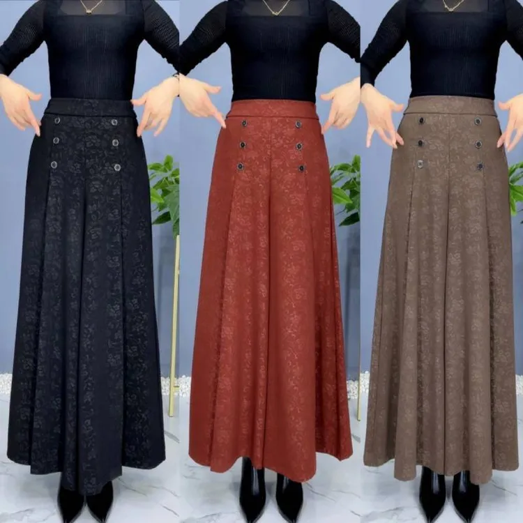 裙裤女2023夏季提花垂坠感宽松阔腿裤高腰百搭松紧腰妈妈裤