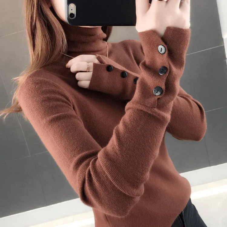 冬季长袖堆堆领高领针织打底衫女士紧身显瘦毛衣女气质内搭上衣服