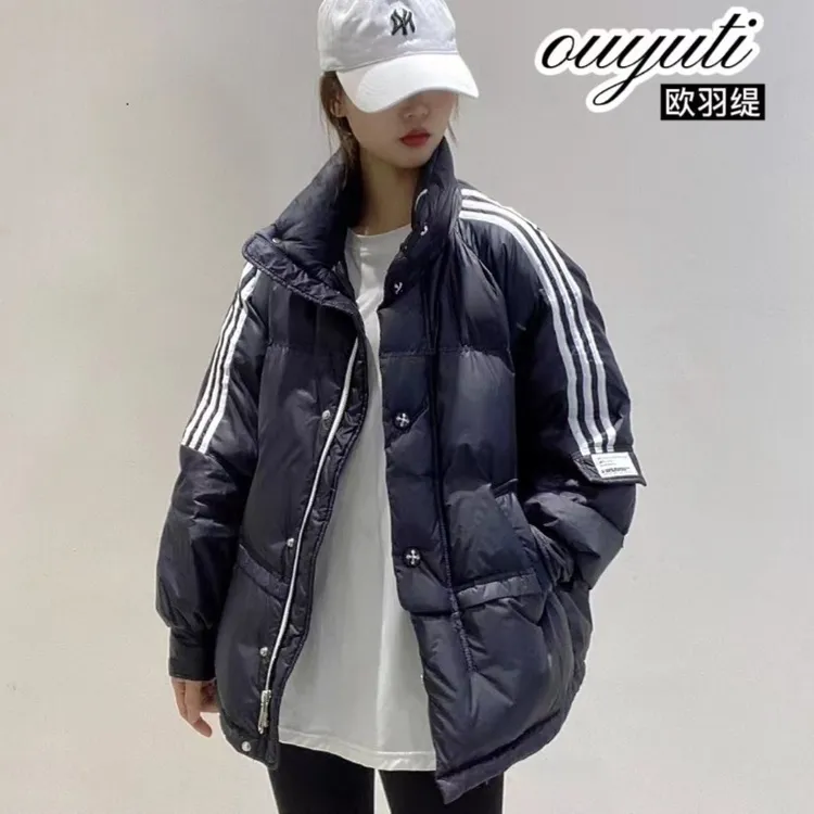 尝新立领冬季新款短款羽绒服外套保暖休闲拼接白鸭绒运动休闲街潮