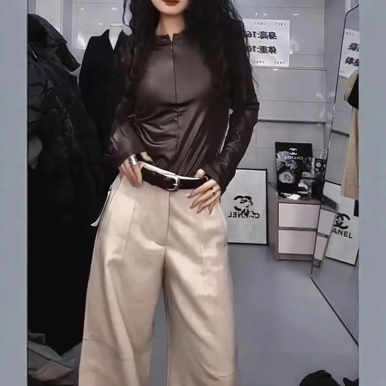 241163新款时尚PU上衣配时尚欧货长裤