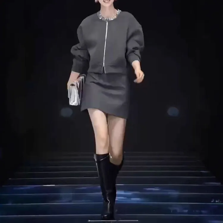 241188时尚慵懒休闲新款套装2024裙女秋季卫衣半身裙短裙两件套