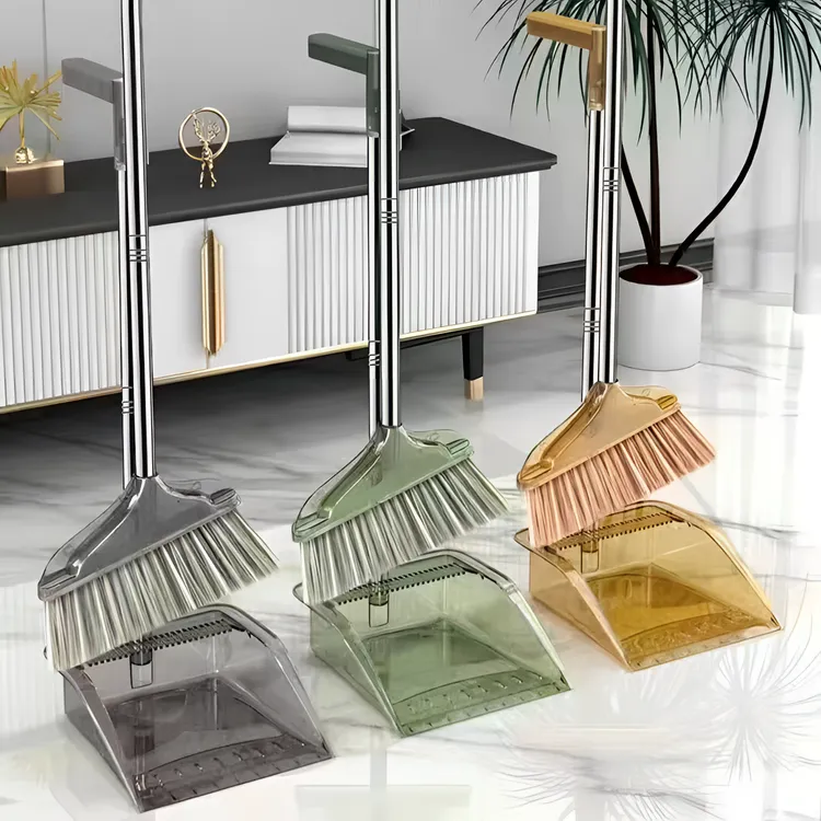 轻奢家用加厚加大干湿两用透明扫把簸箕套装不锈钢杆防风组合笤帚