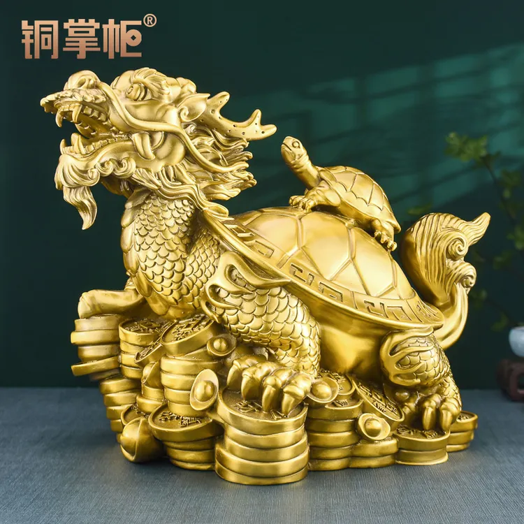 铜掌柜龙龟摆件黄铜母子龙龟金钱龙头龟家居办公室装饰工艺品摆设