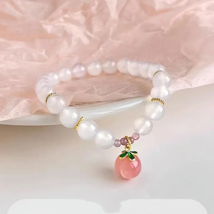 钛钢手链 【珀乐家】轻奢小众女款白晶桃花手串手链【084】