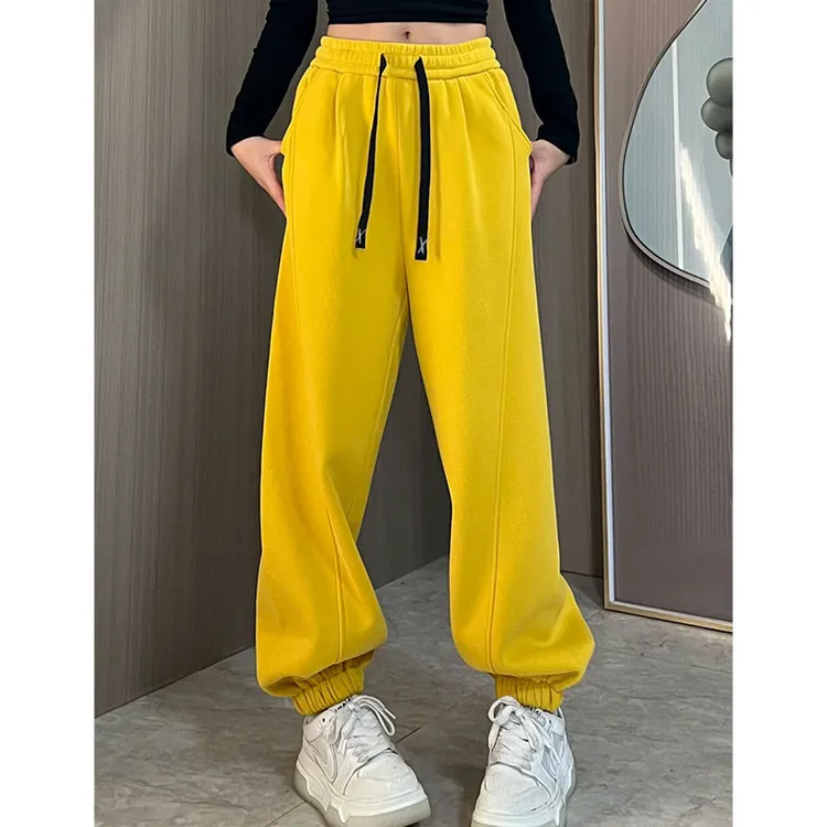 韩版秋冬加绒时尚高腰显瘦加厚束脚裤女宽松休闲裤运动卫裤女款