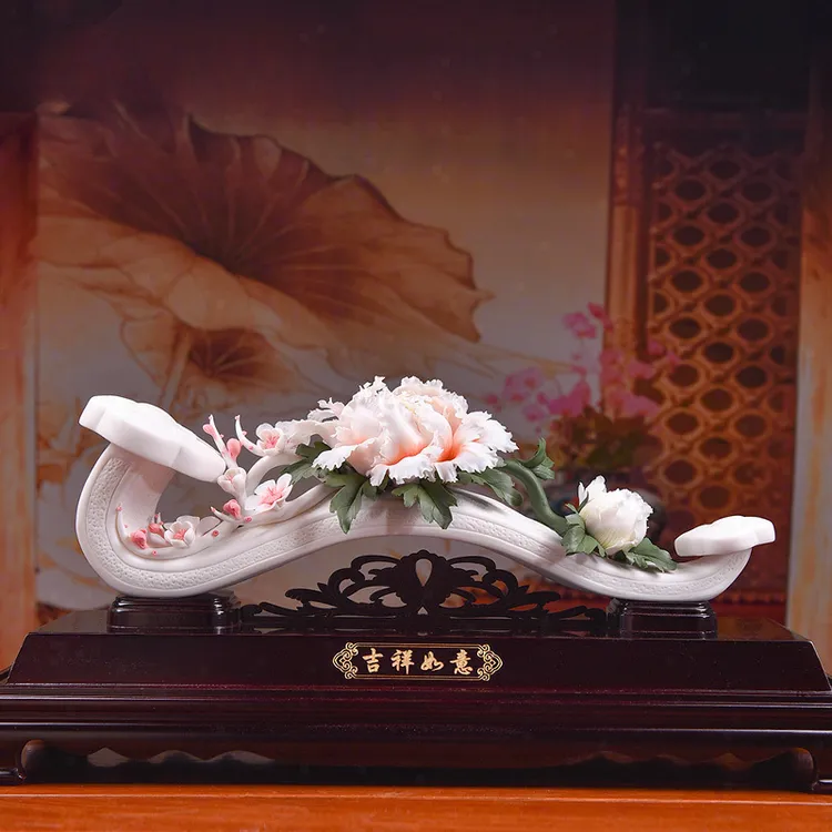 纯手工陶塑《吉祥如意》陶瓷平安如意摆件客厅书房乔迁新居开业礼物