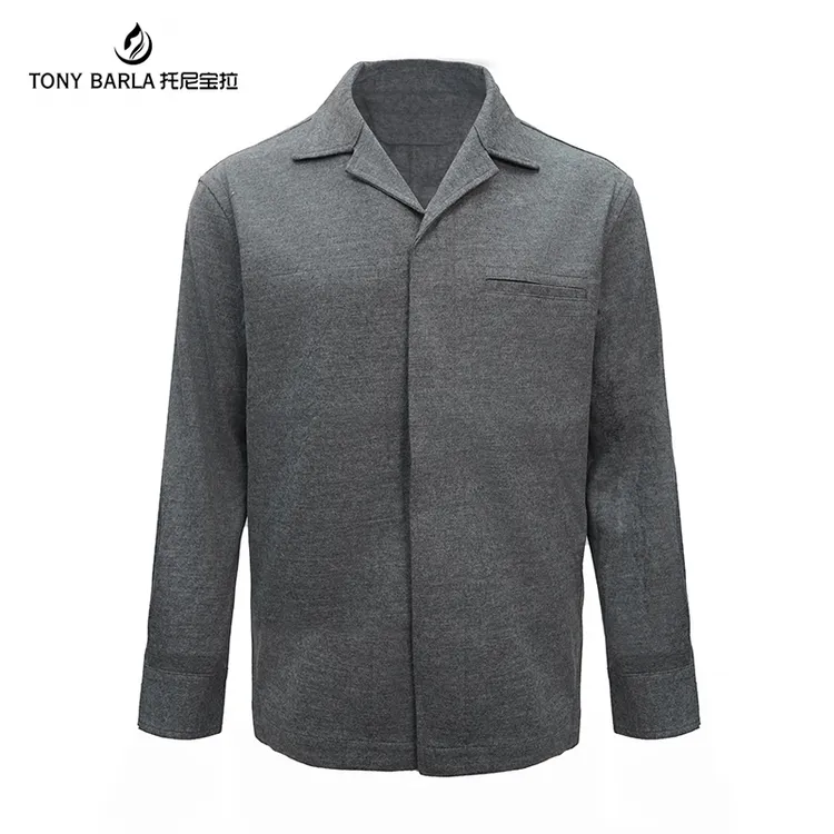 春季新款高端羊毛衬衫男长袖高级灰商务简约羊毛衬衣TF25
