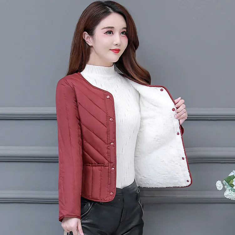 秋冬棉服女短款修身内胆加绒加厚棉袄大码妈妈装中老年保暖小外套