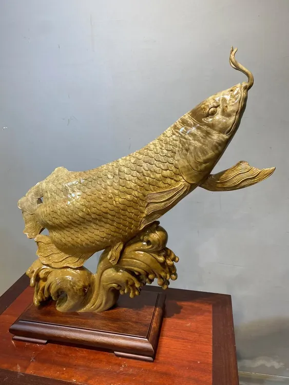 金龙鱼年年有余黄金樟室内家居装饰木雕摆件礼品