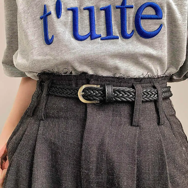 无需打孔编织腰带韩版女士休闲裤带连衣裙带复古装饰皮带学生潮流