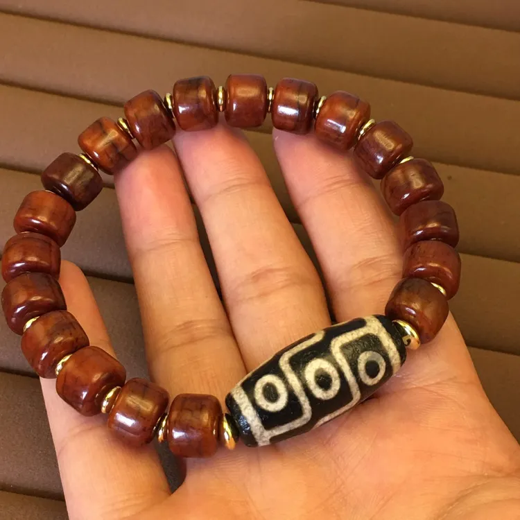 正宗西藏藏传藏式牦牛骨九目古珠手串手链手工编织民族风男女款玉