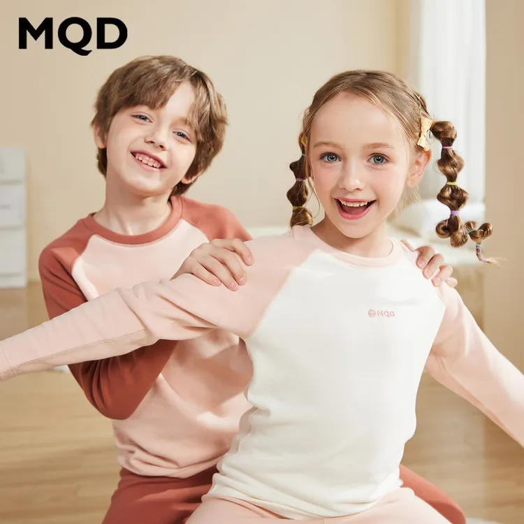 MQD【厚暖天丝莱赛尔】儿童保暖奶皮内衣男女睡衣秋衣裤加绒中大童