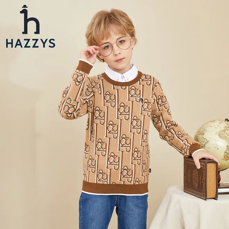 Hazzys/哈吉斯品牌童装【大冰】男童线衣套头圆领针织时尚简约长袖