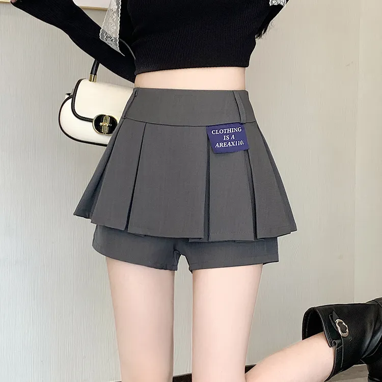 2024秋韩系高腰显瘦显腿长a字裙裤辣妹包臀百褶半身休闲短裤