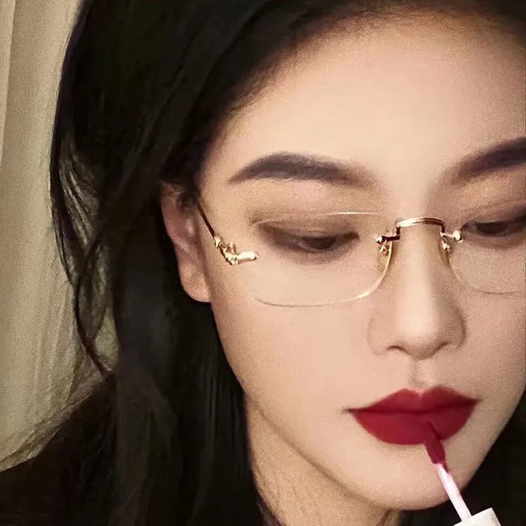 纯欲无框切边眼镜女网红防蓝光抗大框可配有度数近视眼睛男潮显瘦