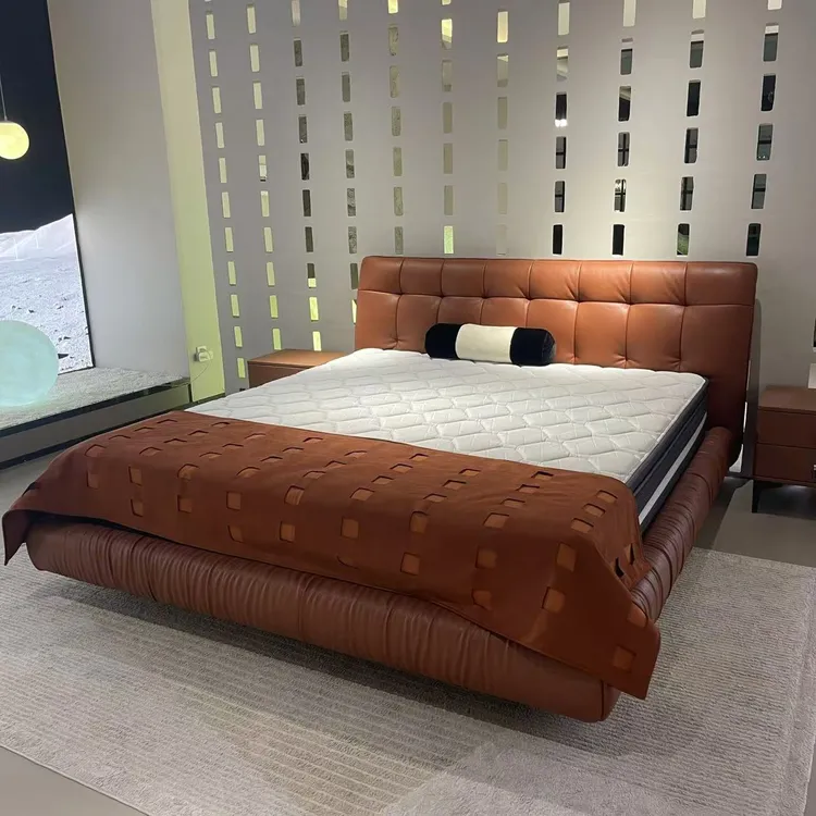 916皮床意式轻奢复古主卧真皮床(229*205*101)