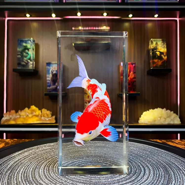 【外画锦鲤】发光水晶砖摆件装饰品生日礼物玄关电视柜精美艺术品