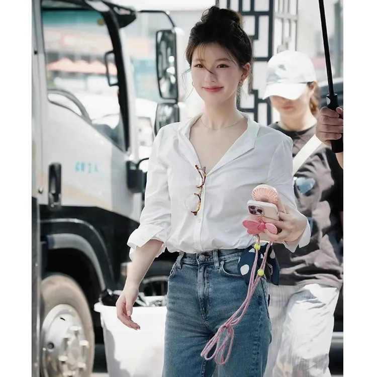 赵露思许研同款衣服白色衬衫女气质时尚小众设计感上衣夏季穿搭
