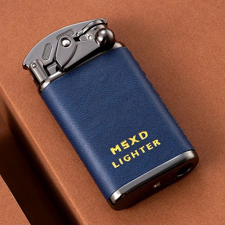 摇臂打火机创意皮纹个性防风充气高档金属机身网红款高颜值送男友