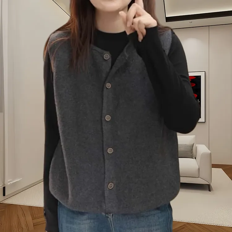 时尚无袖针织马甲背心女秋冬圆领单排扣小衫宽松遮肉显瘦大码上衣