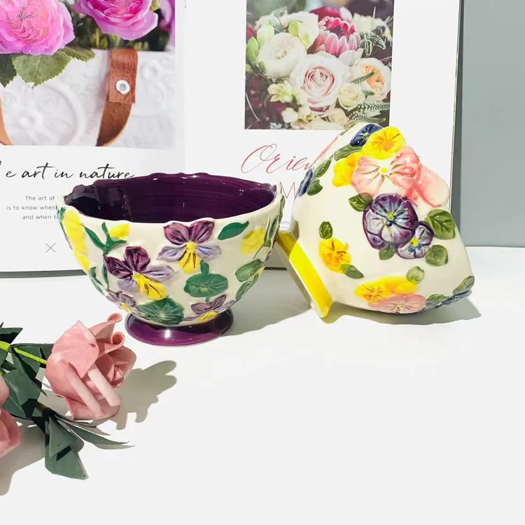 【精选】两个装鸢尾花米饭碗+富雅人生米饭碗  家用釉下彩