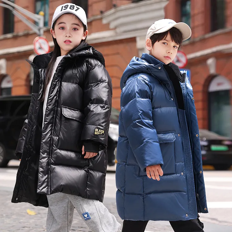 儿童黑金羽绒服2025新款男童中长款加厚中大童冬季女孩白鸭绒外套