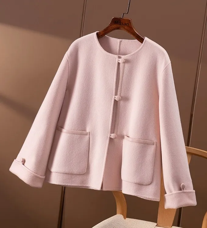 【十里桃花】新中式小香风双面呢气质百搭毛呢短外套--23165