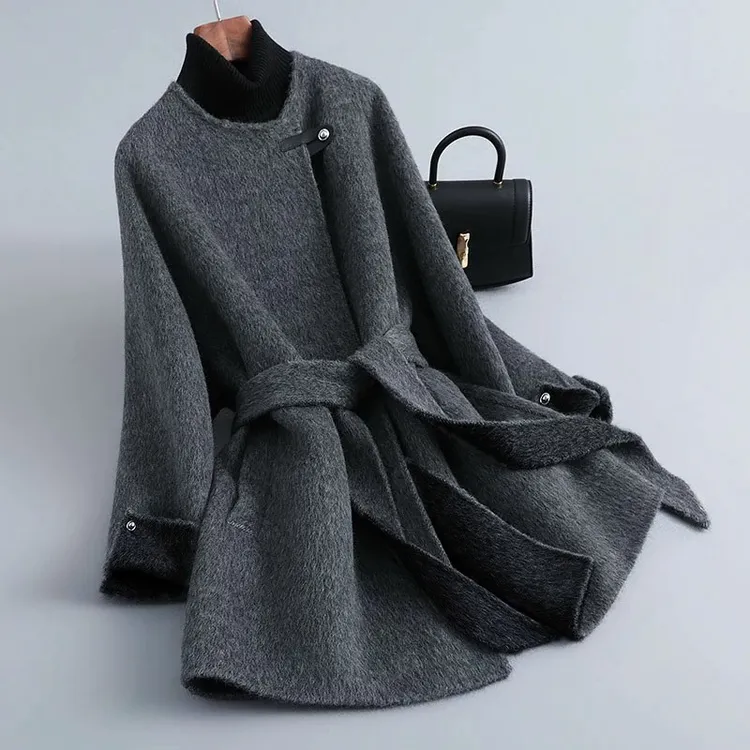 【双面穿】时尚气质外套小众设计感羊毛双面呢大衣2024新款女8019